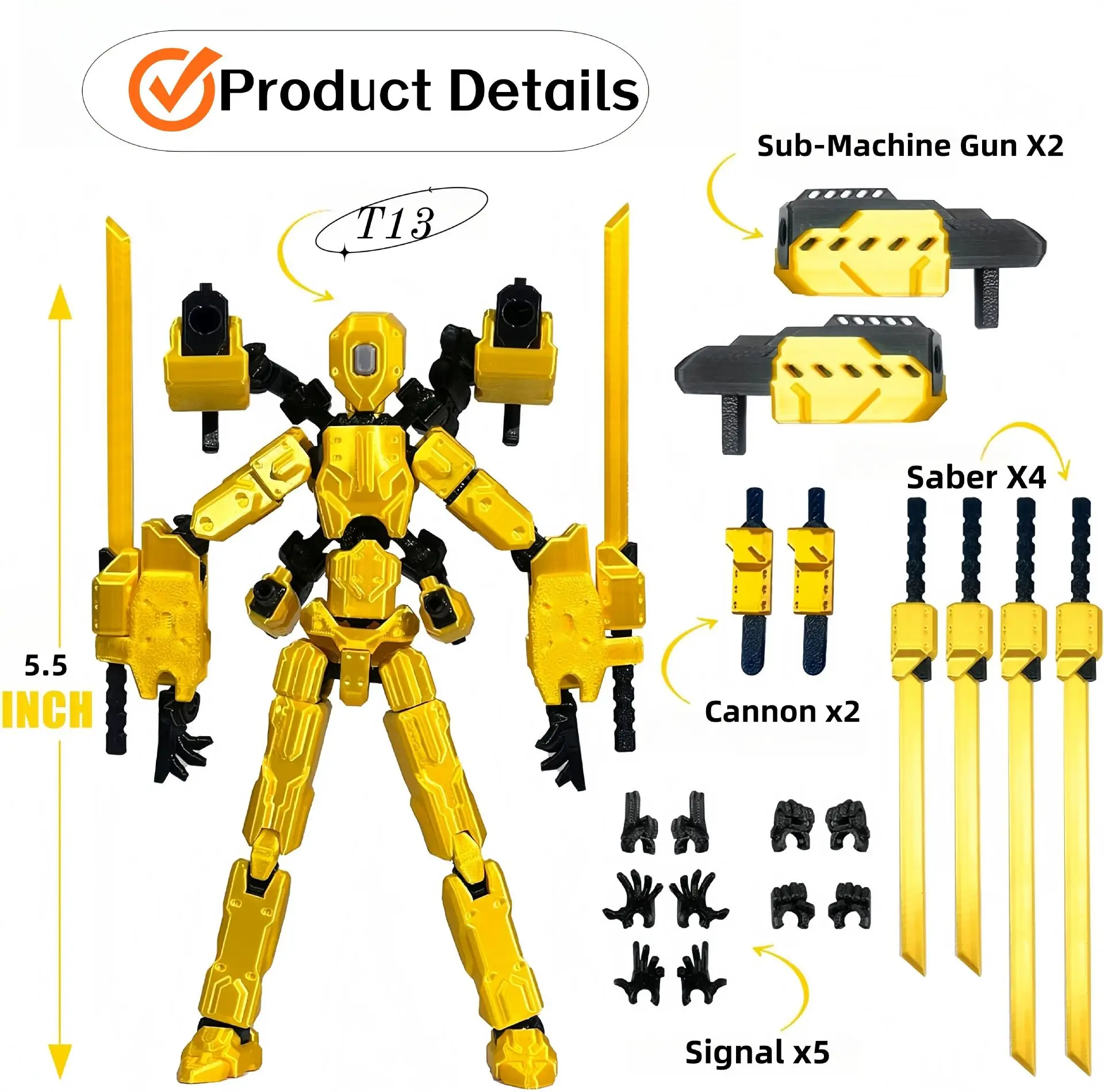 3D Printing Toy Lucky Dummy 13 Joints Movable Creative Robot With Weapons Accessories Decompression Ornament Action Figure Model