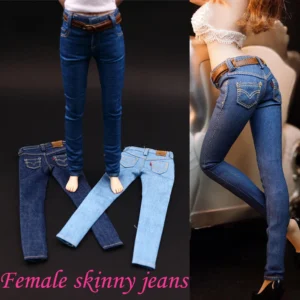 In Stock CF001 1/6 Female Skinny Blue Jeans Pencil Pants with Leather Belt for 12" PH Doll Jiaou Doll TBLeague Figure Body