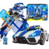 Metal Cardbot Transforming Robot to Car BLUE COP with Card Transformation Action Figure