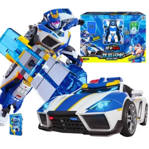 New Metal Cardbot Transforming Robot to Car Action Figures BLUE COP with Card Transformation Car Toys for Child Gift