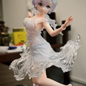 New 24cm Re:Zero Starting Life In Another World Rem Water Dress Dual Face Replacement Standing Pose Anime Figure Model Toy