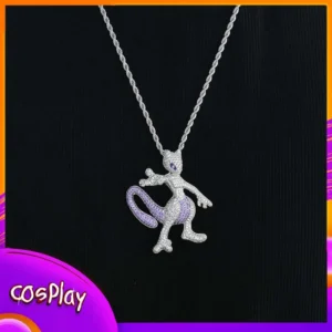 Mewtwo Figure Necklace Anime Cartoon Trendy Pendant Kawaii Cute Zircon Casual Fashion Hip-Hop Jewelry Birthady X-Mas Adult Gift
