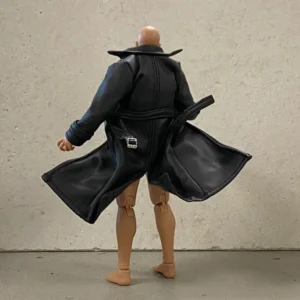 1/12 Scale Black Wired Faux Leather Trench Coat Model for 6" Figure