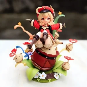 Genshin Impact Klee 18cm Anime Action Figure Game Desktop Decoration Chassis Trendy Kawaii Girl Model Kit Collectible Toys Gifts