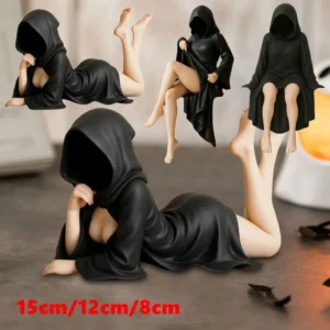 3D Mysterious Statue Creative Gothic Black Robe Queen Figure Bookshelf Sculpture Spooky Sitting Statues Desktop Ornaments Gifts