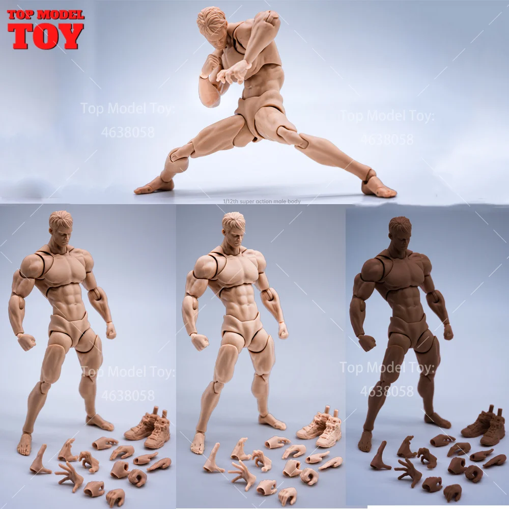 In Stock Wind Toys 1/12 Male Muscle Super Flexible Joint Body 16cm Man Action Figure Doll Model with Head Sculpt 7 Pair of Hands