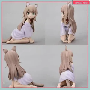Cartoon Catgirl Sitting Eating Fish Soybean Powder Sitting Posture Can Change Face Beautiful Girl Figurine Model Toy Gift