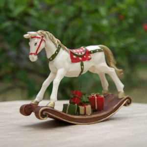 Durable Handmade Christmas Rocking Horse Painting Cute Resin Horse Statue Cartoon Horse Figurine Christmas Gift