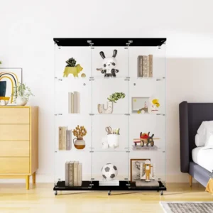 4 Shelves Glass Display Cabinet Extra Large, Curio Collection Glass Display Case for Home Office, Floor Standing Bookshelf