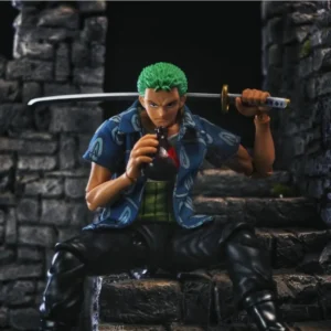 One piece SHF Anime pure Handmade ZORO Arlong Cardigan shirt NEW blue clothes Built In Iron Wire Is Suitable for 1/12 Toys ﻿