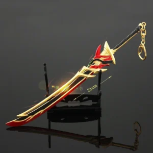 21cm Genshin Impact Game Peripherals, Metal Red-horn Stone Pestle Weapons Model, Craft Sword Toy, Keychain Decorative Ornaments