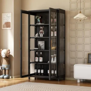 Display Cabinet with Glass Doors, 5-Tier Curio Cabinet with 4 Adjustable Shelves for Collectibles Toy Organizers Rack,Customized