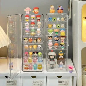 Mini Acrylic Display Stand Cute Particle Dustproof Flip Cover Figure Display Storage Box Desktop Organizer Jewelry Accessories