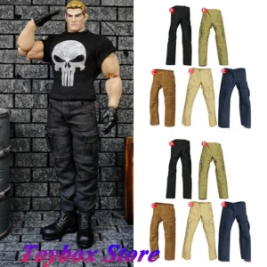 1/12 Scale Punisher Man Soldier Skull Print Black Short Top Solid Color Loose Casual Tooling Pants For 6" Male Figure Body