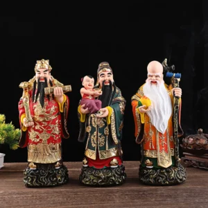 Fortune, Longevity, Three Stars, Buddha Happiness and Wealth Ornament Home Resin Statue