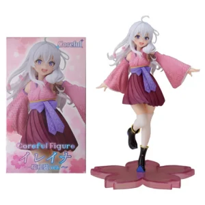 20CM Anime Wandering Witch: The Journey Elaina Figure PVC Cute Standing On One Foot Kimono Knee Socks Model Toys Ornaments Gifts