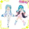 2pcs Hatsune Miku Pink Sakura Sitting Position PVC Model Decoration Collect Action Figure
