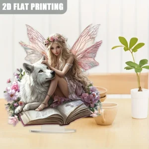 Charming Fairy and Wolf Acrylic Statues/2D Graphic Art Deco Table Decorations/perfect for Home and Office Decoration