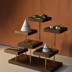 Black Walnut Wood Jewelry Stepped Display Stand – Storage Rack for Earrings, Rings, Suitable for Home Use or Jewelry Shops