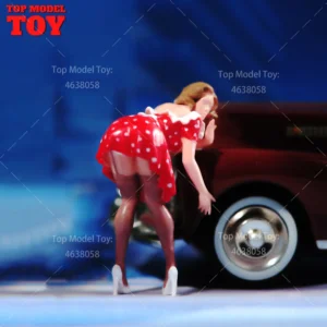 Painted Miniatures 1/64 1/43 1/87 Short Skirt Perm Beauty Girl Female Scene Figure Dolls Unpainted Model For Cars Vehicles Toy