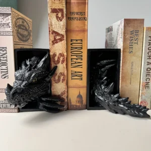 2-Piece Dragon-Shaped Bookends for Bookshelf Decoration, Fantasy Decor, Home Decor Ornaments, Bookshelf Decoration Ornaments, Dragon-Shaped Decorations Appear on the Bookshelf.