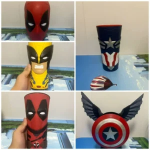 New Original Deadpool Captain America Avengers Plastic Straw Cup Water Bottle Storage Bucket Popcorn Bucket Ornament Toy Gift