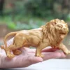 Natural Cypress Wood Lion Statue, Solid Hand-Carved Animal Sculpture Home Room Collectible Figure