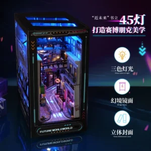 Diy Miniature Dollhouse Cyberpunk 3D Book Nook Kit With LED Light Neon Street View House Puzzle For Teens & Kids Shelf Decor
