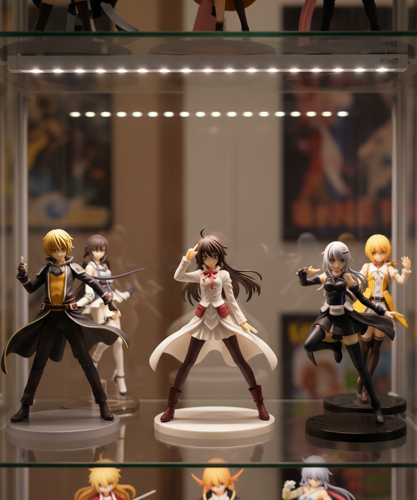 Close-up of anime figures under balanced diffused LED lighting