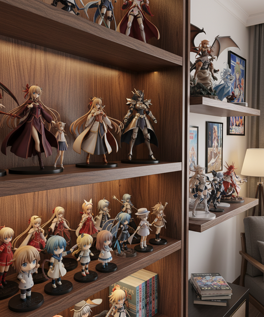 Anime figure display showing cramped shallow shelving versus better depth planning