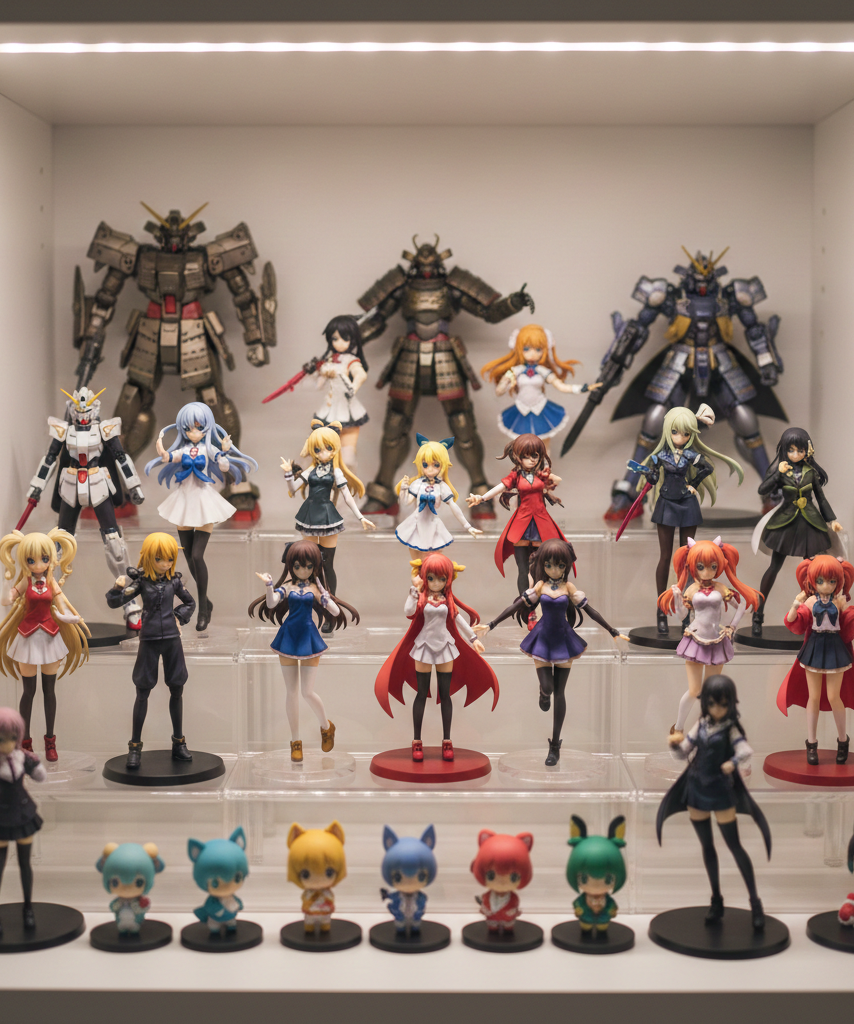 Anime figure shelf with acrylic risers