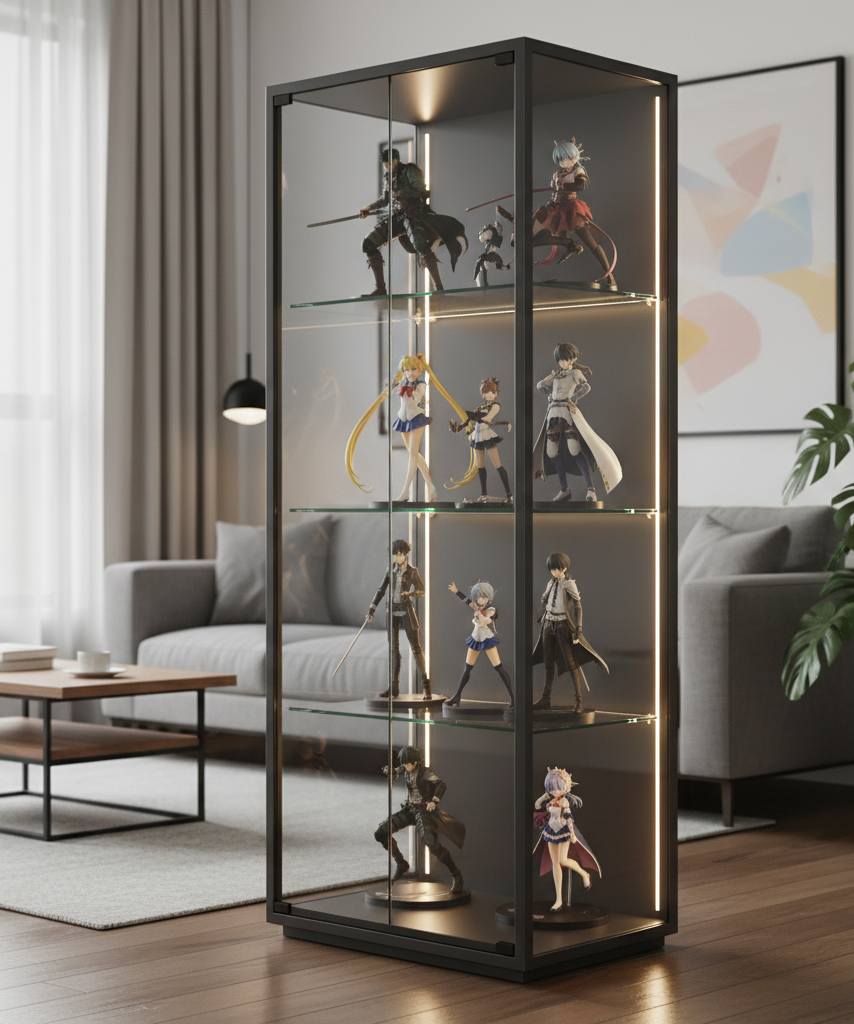 Figure display cabinet with clear visibility and adjustable shelves