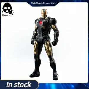 Original Threezero Marvel DLX Iron Man Mark 7 Black Gold Anime Figure Toy Collection Model