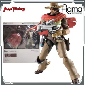 Max Factory Figma #438 McCree-155mm PVC/ABS Doll Removable Red Cape Flashbang+Peacekeeper Parts All-Ages Movable Action Figure