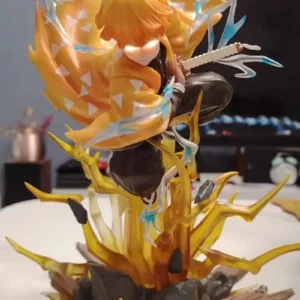 35CM Demon Slayer Figure Agatsuma Zenitsu Double Heads with LED Anime Statue PVC Action Figurine Decoration Model Toys Xmas Gift