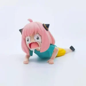 Cute Pink Hair Girl Figure Crying Crawling Pose Blue Top Yellow Skirt Collectible Model Doll Desktop Ornament for Bedroom Offic