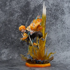 In Stock Demon Slayer 35cm Agatsuma Zenitsu Thunderclap Slash Double-Headed Carving Luminous Animation Figure Surprise Gift
