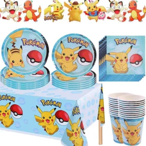 New Cartoon Pokemon Party Supplies Birthday Party Disposable Tableware Set Paper Plate Kids Favors Gifts Kids Pikachu Toys
