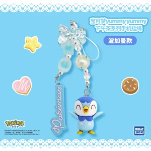 Genuine Pokemon Keychain Pikachu Piplup Rowlet Alcremie Anime Action Figure Mobile Phone Chain Strap String Keyring Pendant Gift