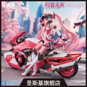 Hatsune Miku Sakura Miku Pink Sonic Boom Motorcycle Model Kit Snap Fit Assembly Articulated Racing Project Movable Parts Gift