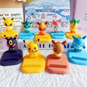 Pokemon Kawaii Lazy Mobile Phone Bracket Pikachu And Eevee Family Light Portable Model Can Also Be Used Desktop Decoration Gift