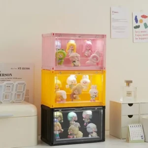 Clear Acrylic Display Case for Action Figures Dustproof Storage Box with without Light Stackable 23.2x12.2x14.3cm