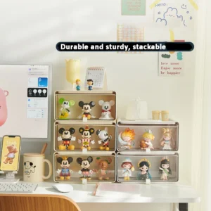 Desktop Storage Box, Drawer Style Hand-Held Toy Holder, Display Case, Clear Dustproof Storage Organizing Box for Sundries