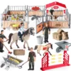 Oenux Farm Model Rider House Horse Stable Equestrian Fencing Animals Set Figurine Collectible Figure
