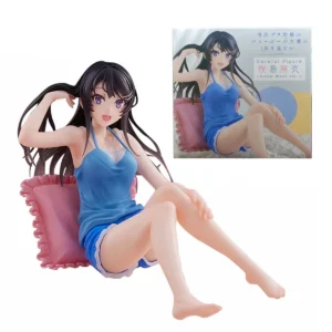 9CM Sakurajima Mai Anime Figure PVC Sitting Posture Home Clothes Blue Suspenders Shorts Model Action Figure Toys Collection