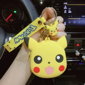 Kawaii Pokemon Pikachu Silicone Keychain Coin Purse Anime Portable Metal Pendant Storage Bag boy girl Clutch Bag