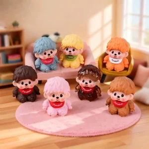 Cartoon Monchichi Figurines Cute Animal Model Desk Ornament Mini Dolls Miniature Garden Decoration Car Interior Accessories 몬치치