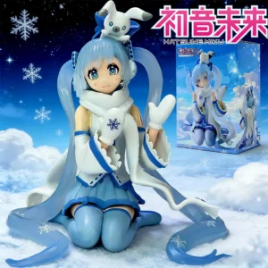 kawayi Hatsune Miku Figure Snow sitting posture Pvc Model Doll Toys Collection Desktop Decor Collection Giving Pink/Friend Gifts