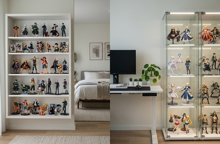 Open shelf and display case comparison for anime figures