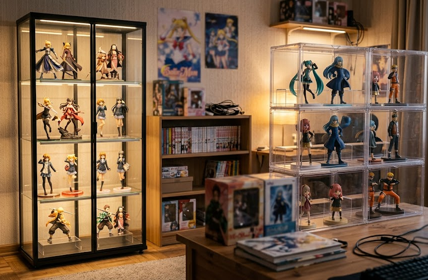 Glass and acrylic display case comparison for anime figures